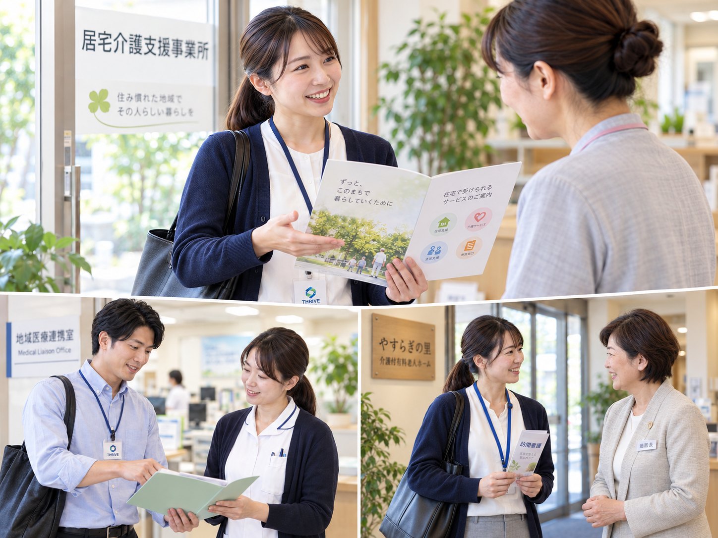 居宅介護支援事業所・病院の地域医療連携室・老人ホームを訪問するTHRIVEスタッフ